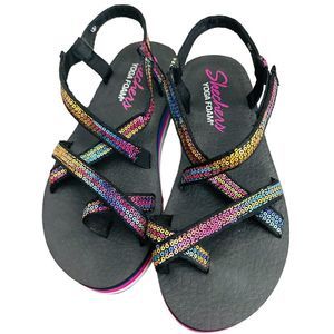 Skechers Whip It Fest Sequin Platform Yoga Foam Sandals Size 9 Flip Flop